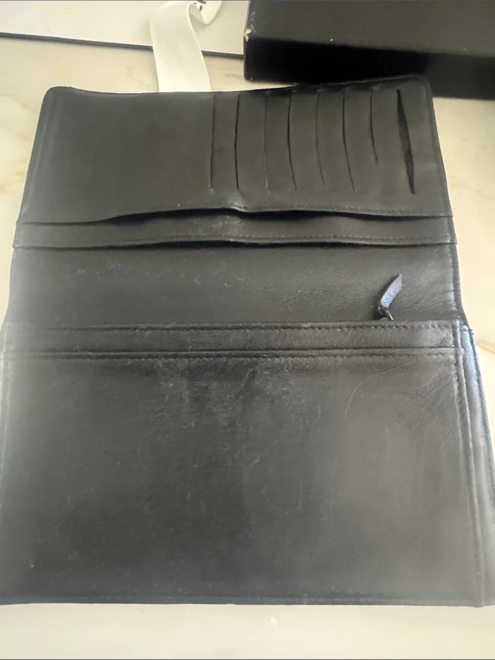 CHANEL Black Leather Bifold Wallet with Flap Pocket